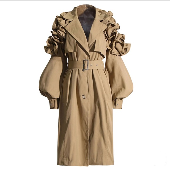 🔥RARE🔥NWT🏷️✨ATHINA RUFFLE SHOULDER PUFF SLEEVE LONG TRENCH COAT🤩SZ M & 1X‼️ - Picture 2 of 6